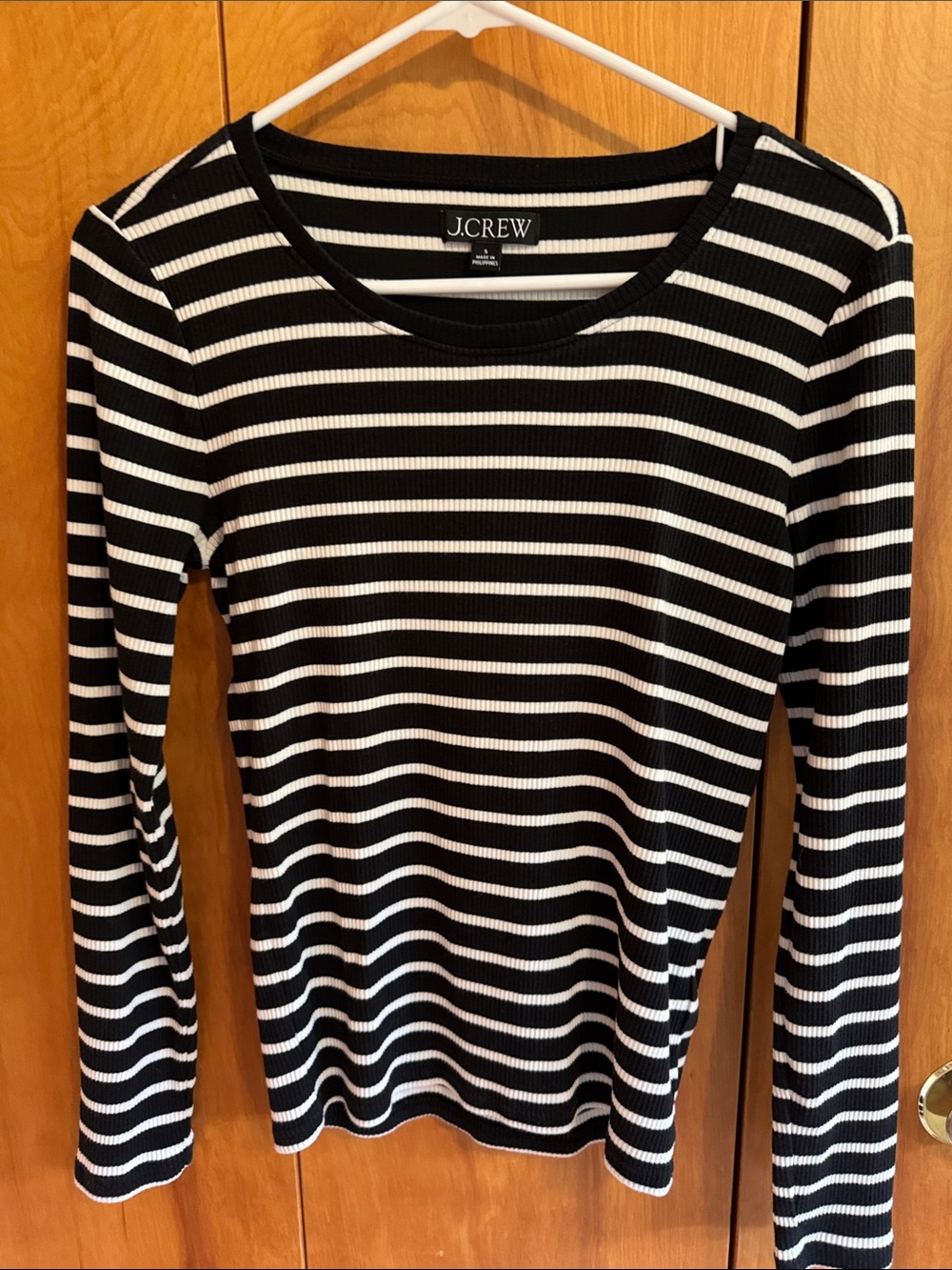 J. Crew Black and White Striped Rib-Knit Long Sleeve Tee